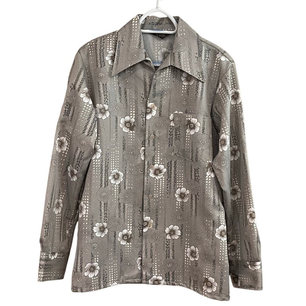 Vintage Dadcore Attitude‎ Floral Shirt Men’s Medium 15–15.5 Gray Retro 90s Top